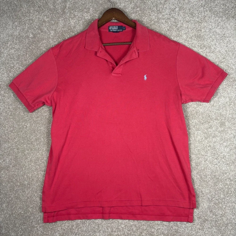 Polo Ralph Lauren Men Large Red Short Sleeve Pique Polo Shirt Blue Pony Logo